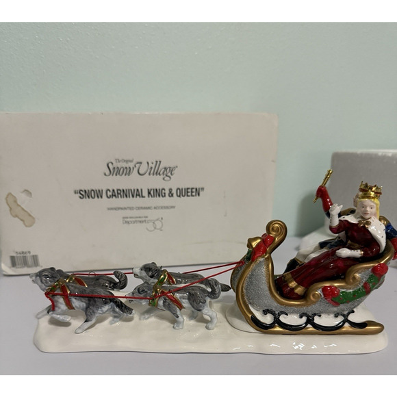 Dept 56 Snow Village Christmas "Snow Carnival King and Queen" Dog Sled #54869 - Picture 1 of 5